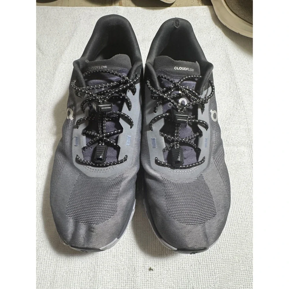 On Cloudflow Mens Running Shoes Grey Black Speed Lace Mesh Trainers 3WD30111502